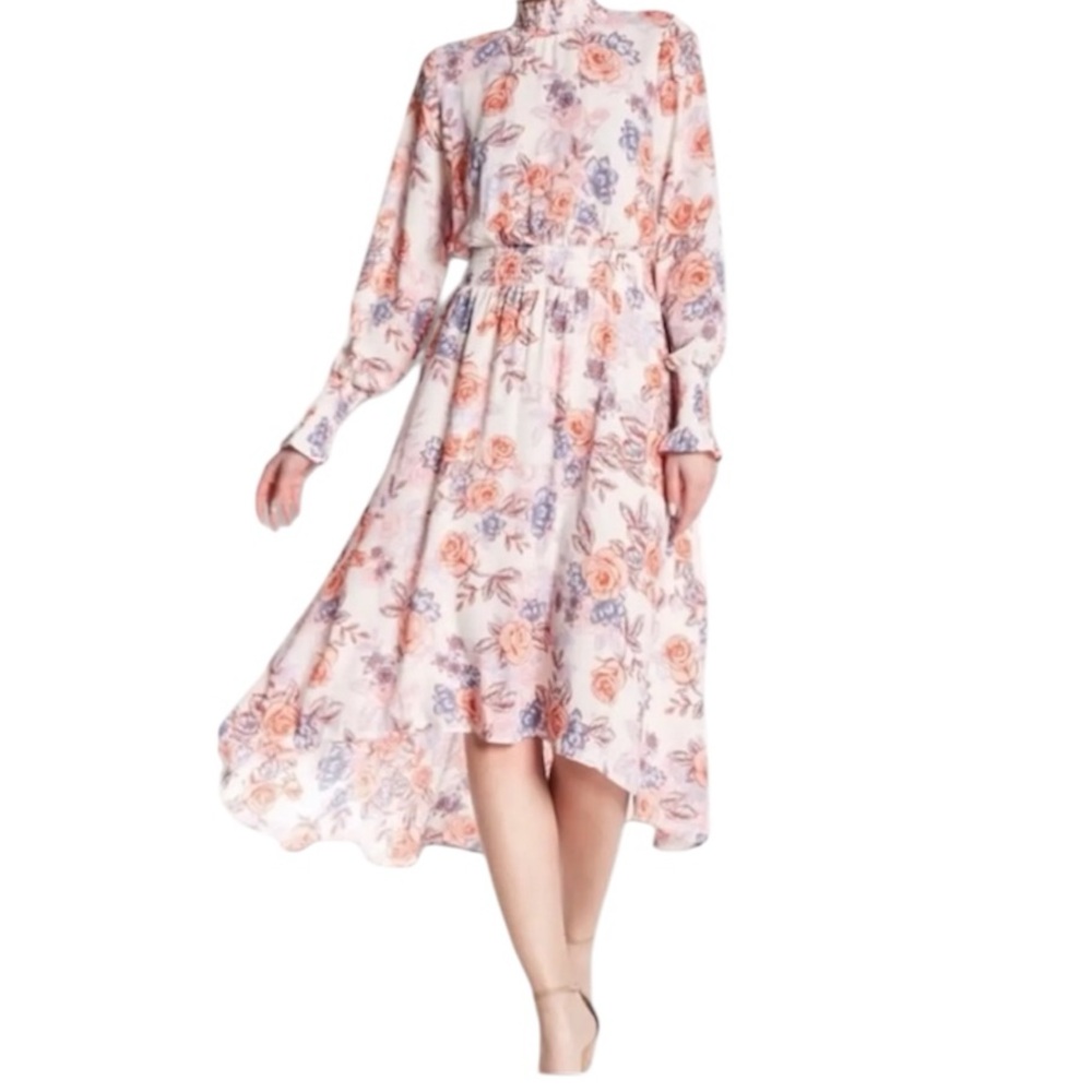 Nanette Lepore Womens Long Sleeve Floral Dress Smocked Neck Size 4